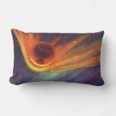 ヴィンテージ サイエンス フィクション、宇宙を駆ける輝くロケット ランバークッション (正面)