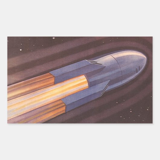 ヴィンテージ サイエンス フィクション 宇宙船 ロケット 長方形シール (正面)