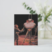 ヴィンテージ サイエンス フィクション 宇宙飛行士がエイリアンと握手 ポストカード (スタンド正面)