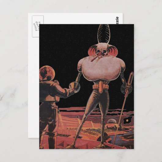 ヴィンテージ サイエンス フィクション 宇宙飛行士がエイリアンと握手 ポストカード (正面/裏面)