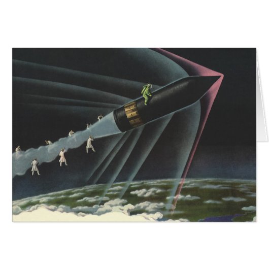 ヴィンテージ サイエンス フィクション 宇宙飛行士がロケットに乗る (正面横)