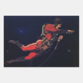 ヴィンテージ サイエンス フィクション 宇宙飛行士が宇宙空間で ラッピングペーパーシート (正面2)