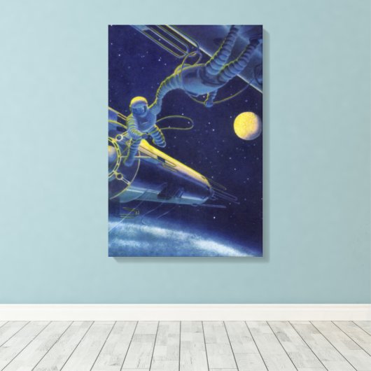ヴィンテージ サイエンス フィクション 宇宙飛行士が宇宙空間に キャンバスプリント (インサイチュ (ウッドフロア))