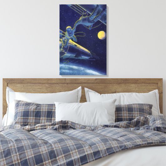 ヴィンテージ サイエンス フィクション 宇宙飛行士が宇宙空間に キャンバスプリント (インサイチュ (寝室))