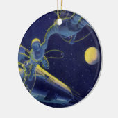 ヴィンテージ サイエンス フィクション 宇宙飛行士が宇宙空間に セラミックオーナメント (左)