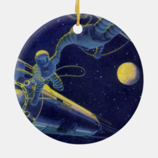 ヴィンテージ サイエンス フィクション 宇宙飛行士が宇宙空間に セラミックオーナメント (裏面)