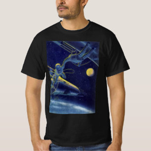 ヴィンテージ サイエンス フィクション 宇宙飛行士が宇宙空間に Tシャツ
