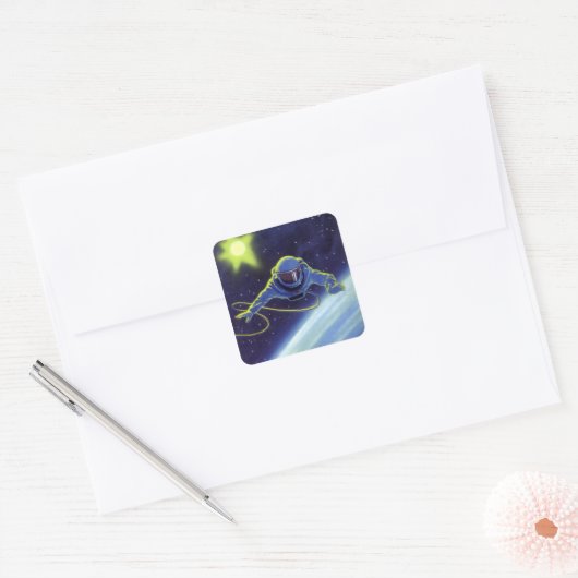 ヴィンテージ サイエンス フィクション 宇宙飛行士が宇宙遊泳 スクエアシール (封筒)