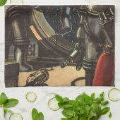 ヴィンテージ サイエンス フィクション 宇宙飛行士たちの宇宙遊泳 キッチンタオル (折り畳み)