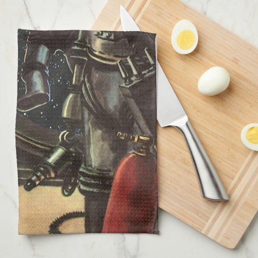 ヴィンテージ サイエンス フィクション 宇宙飛行士たちの宇宙遊泳 キッチンタオル (四つ折り)