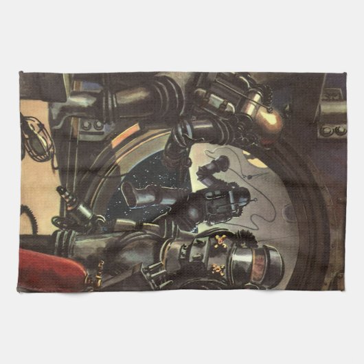 ヴィンテージ サイエンス フィクション 宇宙飛行士たちの宇宙遊泳 キッチンタオル (横)