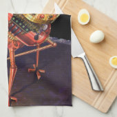 ヴィンテージ サイエンス フィクション 宇宙飛行士とエイリアン ロボット キッチンタオル (四つ折り)