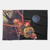 ヴィンテージ サイエンス フィクション 宇宙飛行士とエイリアン ロボット キッチンタオル (横)