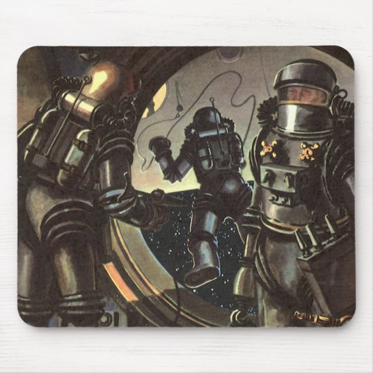 ヴィンテージ サイエンス フィクション 宇宙飛行士の宇宙遊泳 マウスパッド (正面)