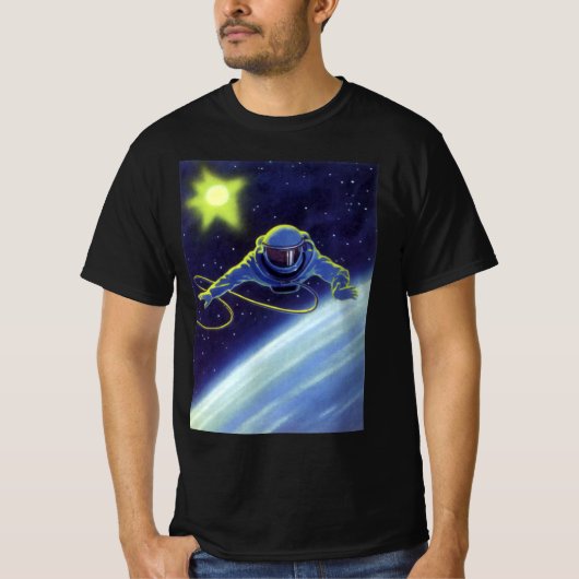 ヴィンテージ サイエンス フィクション 宇宙飛行士の宇宙遊泳 Tシャツ (正面)
