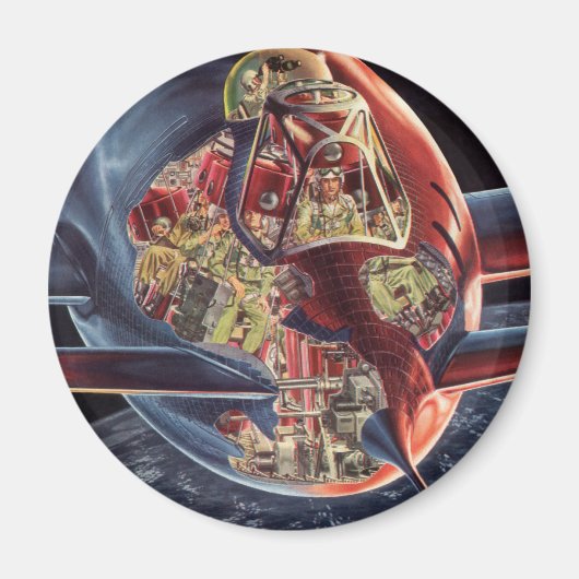 ヴィンテージ サイエンス フィクション 宇宙飛行士 ロケット 宇宙船 マグネット (正面)