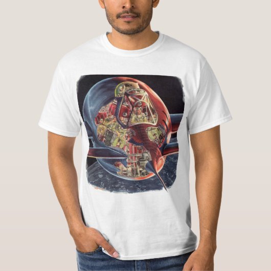 ヴィンテージ サイエンス フィクション 宇宙飛行士 ロケット 宇宙船 Tシャツ (正面)