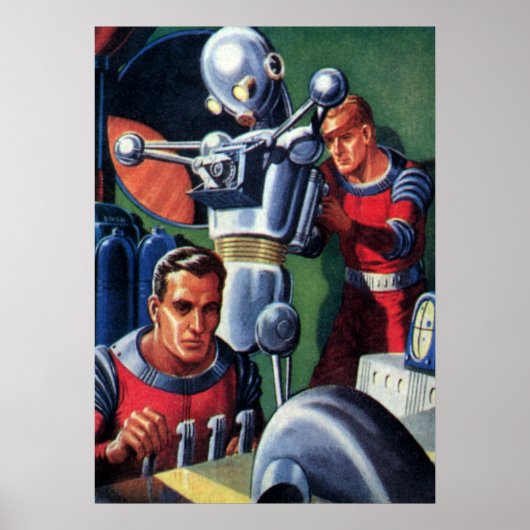 ヴィンテージ サイエンス フィクション 宇宙飛行士 ロボット修理 ポスター (正面)