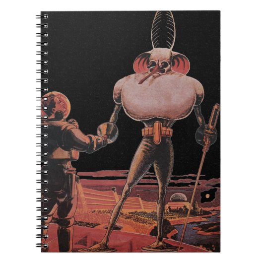 ヴィンテージ サイエンス フィクション 宇宙飛行士 握手 エイリアン ノートブック (正面)