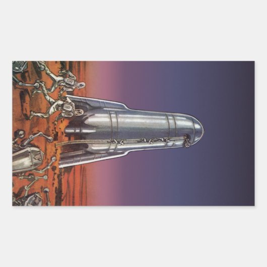 ヴィンテージ サイエンス フィクション 宇宙飛行士 甲虫 エイリアン 長方形シール (正面)