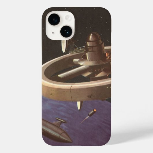 ヴィンテージ サイエンス フィクション、惑星を周回する宇宙ステーション Case-Mate iPhoneケース (裏面)