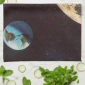 ヴィンテージ サイエンス フィクション、月を超えるロケット船 キッチンタオル (折り畳み)