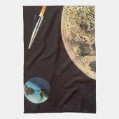 ヴィンテージ サイエンス フィクション、月を超えるロケット船 キッチンタオル (縦)