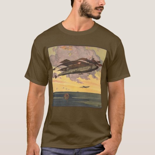 ヴィンテージ サイエンス フィクション 水上機 航空機 船 Tシャツ (正面)