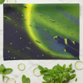 ヴィンテージ サイエンス フィクション 緑の惑星と宇宙船 キッチンタオル (折り畳み)