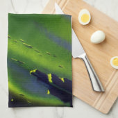 ヴィンテージ サイエンス フィクション 緑の惑星と宇宙船 キッチンタオル (四つ折り)