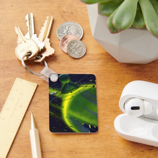 ヴィンテージ サイエンス フィクション 緑の惑星と宇宙船 キーホルダー (デスク)