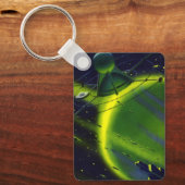 ヴィンテージ サイエンス フィクション 緑の惑星と宇宙船 キーホルダー (正面)