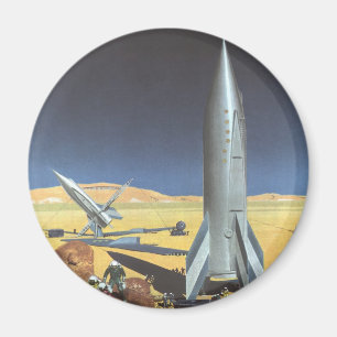 ヴィンテージ サイエンス フィクション 荒廃した惑星とロケット マグネット