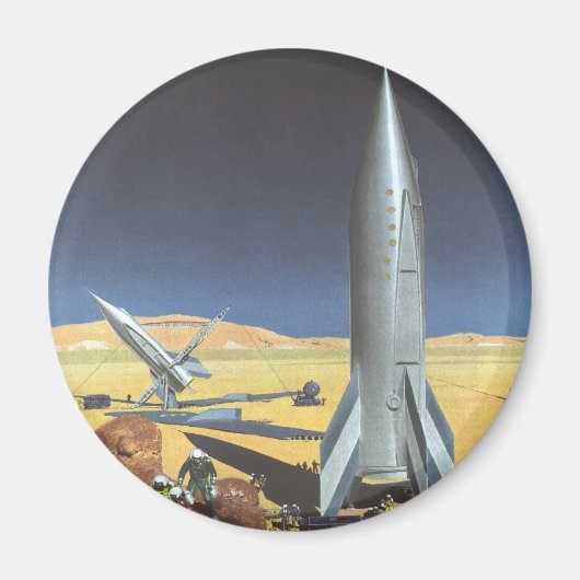 ヴィンテージ サイエンス フィクション 荒廃した惑星とロケット マグネット (正面)