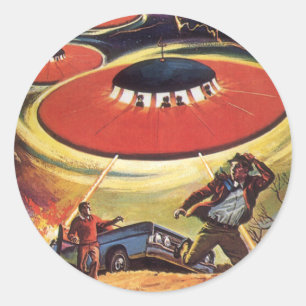 ヴィンテージ サイエンス フィクション、SF UFO エイリアン インベージョン ラウンドシール