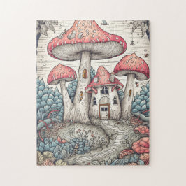 ヴィンテージ サイケデリック キノコハウス イラスト ジグソーパズル