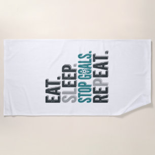 ヴィンテージ サッカー ゴールキーパー Eat Sleep Stop Goals Tシャツ_1 ビーチタオル