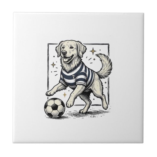 ヴィンテージ サッカー ドッグ 彫刻 Tシャツ デザイン 1 タイル (正面)
