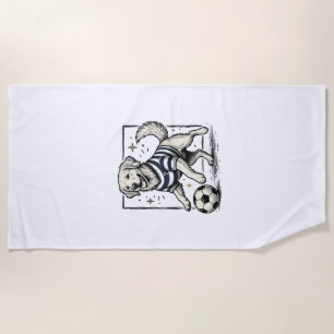ヴィンテージ サッカー ドッグ 彫刻 Tシャツ デザイン 1 ビーチタオル