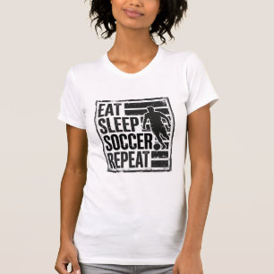 ヴィンテージ サッカー プレーヤー Tシャツ デザイン Eat Sleep Soccer Repea