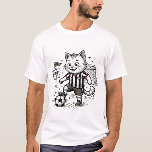 ヴィンテージ サッカー 猫 彫刻 Tシャツ デザイン 1 (正面)