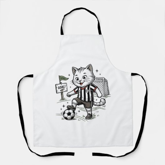 ヴィンテージ サッカー 猫 彫刻 Tシャツ デザイン 1 エプロン (正面)