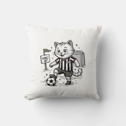 ヴィンテージ サッカー 猫 彫刻 Tシャツ デザイン 1 クッション (正面)