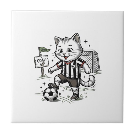 ヴィンテージ サッカー 猫 彫刻 Tシャツ デザイン 1 タイル (正面)