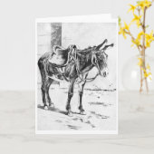 ヴィンテージ-サドルを置かれたろば、 カード (黄色い花)