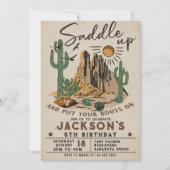 ヴィンテージ サドルアップ ウエスタン ロデオ カウボーイ 誕生日 招待状 (正面)
