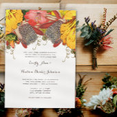 ヴィンテージ サニー イエロー エレガンス レッド & イエロー フローラル 招待状