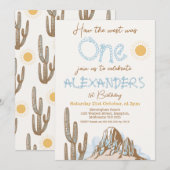 ヴィンテージ サボテン ハウ・ザ・ウェスト・ワズ・ワン 1歳の誕生日 招待状 (正面/裏面)