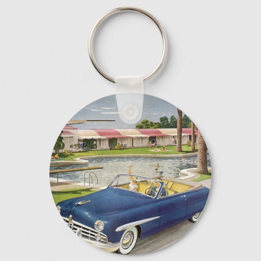 ヴィンテージ サマー ヴァケーション、コンバーチブル カー、モーテル キーホルダー (正面)