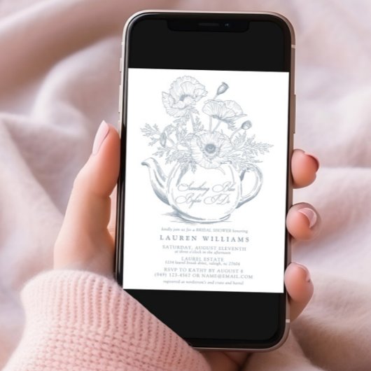 ヴィンテージ サムシング ブルー ブライダル ティー QR ブライダル シャワー 招待状